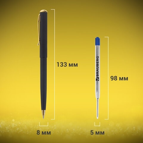 Ручка подарочная шариковая BRAUBERG "Maestro", СИНЯЯ, корпус черный с золотистым, линия письма 0,5 мм, 143470