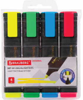 Набор текстовыделителей 4 ЦВЕТА, BRAUBERG &quot;ORIGINAL&quot;, линия письма 1-5 мм, 151689