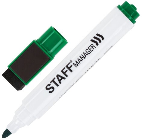 Маркеры для белой доски на магните со стирателем, НАБОР 4 цвета, STAFF "Manager" WBM-002, 3 мм, 152006