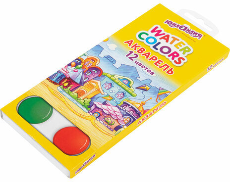 Краски акварельные ЮНЛАНДИЯ "ДОМИКИ", 12 цветов, медовые, круглые кюветы, 192550