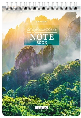 Блокнот А5 (146х206 мм), 60 л., гребень, картон, жесткая подложка, клетка, BRAUBERG, "Горные пейзажи", 114367
