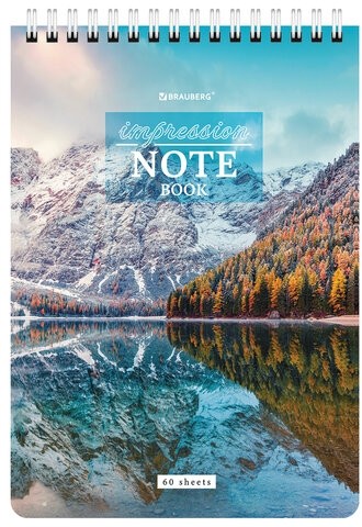 Блокнот А5 (146х206 мм), 60 л., гребень, картон, жесткая подложка, клетка, BRAUBERG, "Горные пейзажи", 114367