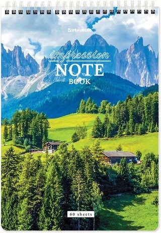 Блокнот А5 (146х206 мм), 60 л., гребень, картон, жесткая подложка, клетка, BRAUBERG, "Горные пейзажи", 114367