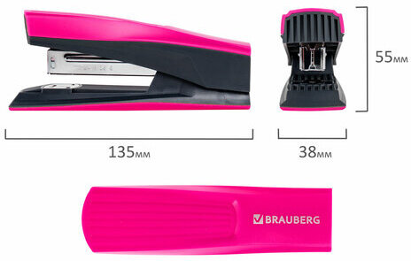 Степлер №24/6, 26/6 BRAUBERG "SUPER", до 30 листов, маджента и черный, 272740