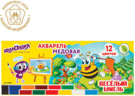 Краски акварельные ЮНЛАНДИЯ &quot;ВЕСЁЛЫЙ ШМЕЛЬ&quot;, медовые, 12 цветов, КЛАССИЧЕСКИЕ, картон, 191319