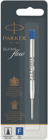 Стержень шариковый PARKER "Quinkflow", металлический, 98 мм, узел 0,8 мм, блистер, синий, 1950368