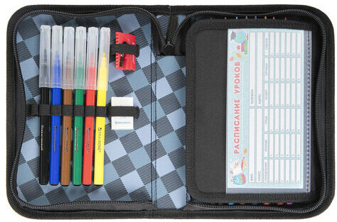 Пенал BRAUBERG с наполнением, 1 отделение, 1 откидная планка, 24 предмета, 21х14 см, "Fast car", 270724