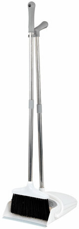 Совок для мусора + щетка на длинных рукоятках 77 см (металл), бело-серый, разборный, LAIMA, 608947