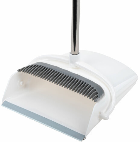 Совок для мусора + щетка на длинных рукоятках 77 см (металл), бело-серый, разборный, LAIMA, 608947