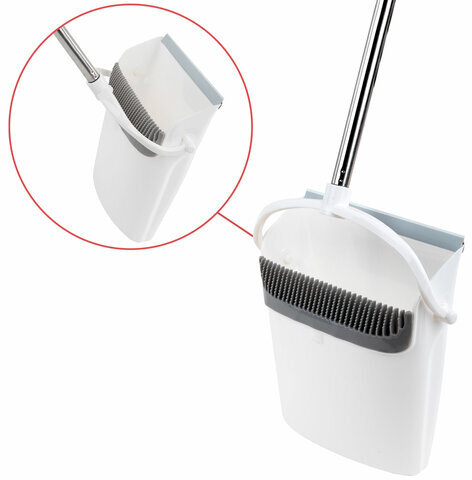 Совок для мусора + щетка на длинных рукоятках 77 см (металл), бело-серый, разборный, LAIMA, 608947