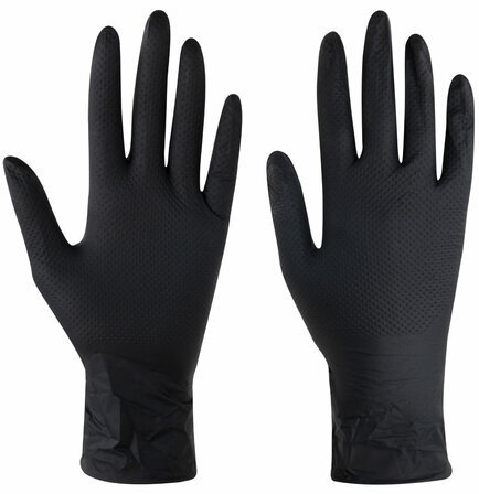 Перчатки нитриловые сверхпрочные с текстурой SFM MEGA TEX BLACK 25 пар (50 штук), размер M (средний)