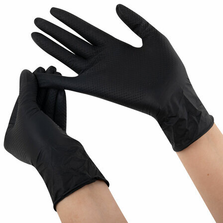 Перчатки нитриловые сверхпрочные с текстурой SFM MEGA TEX BLACK 25 пар (50 штук), размер M (средний)