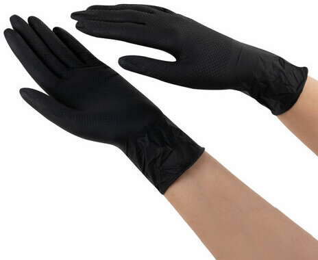 Перчатки нитриловые сверхпрочные с текстурой SFM MEGA TEX BLACK 25 пар (50 штук), размер M (средний)