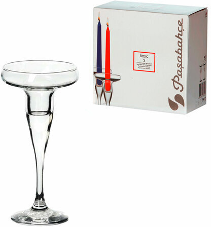 Подсвечник, 170 мм, КОМПЛЕКТ 2 штуки, стекло, PASABAHCE "БЕЙЗИК", фирменная коробка, 44021