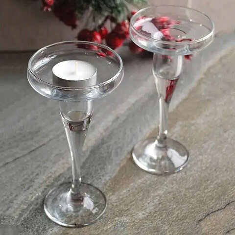 Подсвечник, 170 мм, КОМПЛЕКТ 2 штуки, стекло, PASABAHCE "БЕЙЗИК", фирменная коробка, 44021