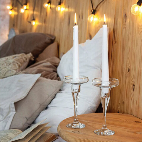 Подсвечник, 170 мм, КОМПЛЕКТ 2 штуки, стекло, PASABAHCE "БЕЙЗИК", фирменная коробка, 44021