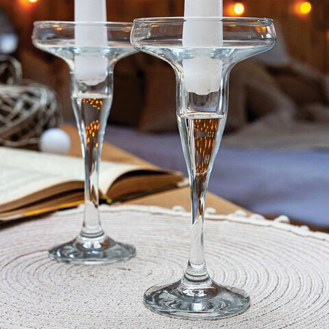 Подсвечник, 170 мм, КОМПЛЕКТ 2 штуки, стекло, PASABAHCE "БЕЙЗИК", фирменная коробка, 44021