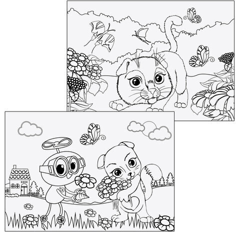 Альбом для рисования, А4, 20 листов, скоба, глянцевый лак, с раскраской, ЮНЛАНДИЯ, 202х285 мм, "Пушистики" (2 вида), 105051