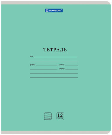 Тетрадь 12 л. BRAUBERG КЛАССИКА NEW частая косая линия с дополнительной горизонтальной, обложка картон, ЗЕЛЕНАЯ, 105693