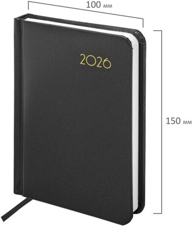 Ежедневник датированный 2026, МАЛЫЙ ФОРМАТ 100х150 мм, А6, BRAUBERG "Select", балакрон, черный, 117260