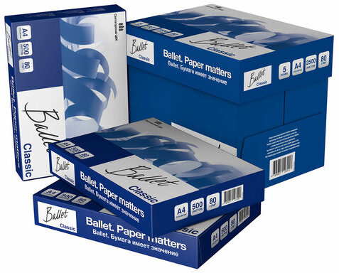 Бумага офисная А4, 80 г/м2, 500 л., марка В, BALLET CLASSIC, ColorLok, Россия, 153% (CIE)