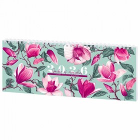 Планинг датированный 2026 285х112 мм, STAFF, гребень, картонная обложка, 64 л., &quot;Сад магнолий&quot;, 117365