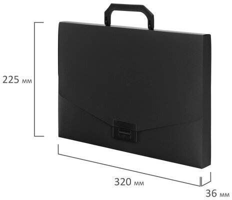 Портфель пластиковый STAFF А4 (320х225х36 мм), без отделений, черный, 229241
