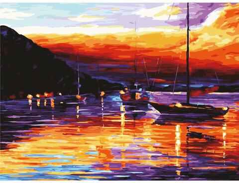 Картина по номерам 40х50 см, ОСТРОВ СОКРОВИЩ "Гавань на закате", на подрамнике, акриловые краски, 3 кисти, 662461.