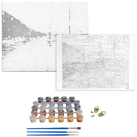 Картина по номерам 40х50 см, ОСТРОВ СОКРОВИЩ "Гавань на закате", на подрамнике, акриловые краски, 3 кисти, 662461.