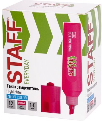 Текстовыделитель STAFF "EVERYDAY HL-720", РОЗОВЫЙ, линия 1-5 мм, скошенный наконечник, 152554