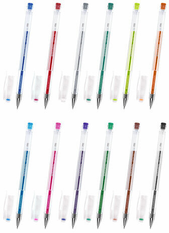 Ручки гелевые БЛЕСТКИ BRAUBERG "EXTRA", НАБОР 12 ЦВЕТОВ, узел 0,7 мм, линия 0,5 мм, 143909