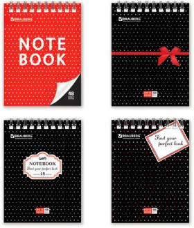 Блокнот МАЛЫЙ ФОРМАТ (108х146 мм) А6, 48 л., гребень, мелованная картонная обложка, клетка, BRAUBERG, &quot;Стиль&quot;, ассорти, 125697