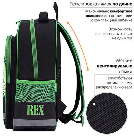 Рюкзак ПИФАГОР SCHOOL, 1 отделение, 3 кармана, "Dino roar", 38x28х14 см, 272080