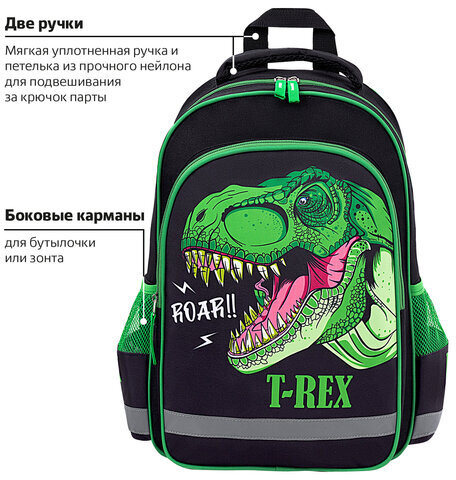 Рюкзак ПИФАГОР SCHOOL, 1 отделение, 3 кармана, "Dino roar", 38x28х14 см, 272080