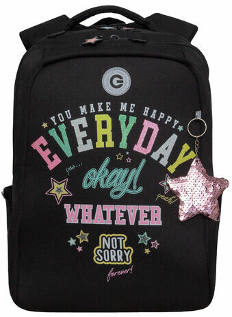 Рюкзак GRIZZLY школьный, анатомическая спинка, 2 отделения, для девочек, HAPPY, 39х26х17 см, RG-466-5/1
