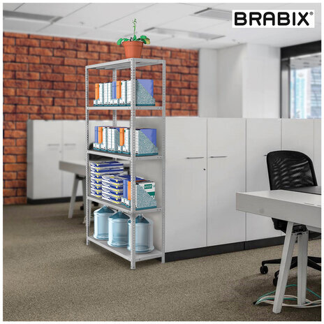 Стеллаж металлический BRABIX "MS Plus-185/60-4", 1850х1000х600 мм, 4 полки, регулируемые опоры, 291107, S241BR156402