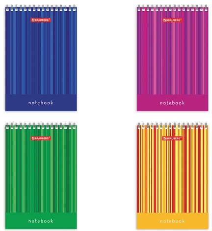 Блокнот МАЛЫЙ ФОРМАТ (97х145 мм) А6, 40 л., гребень, картон, клетка, BRAUBERG, "Полоски", 129822