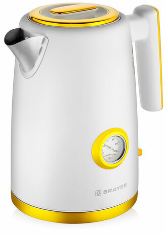 Чайник с термометром BRAYER BR1018, 1,7 л, 2200 Вт, закрытый нагревательный элемент, сталь, белый
