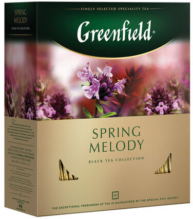 Чай GREENFIELD (Гринфилд) "Spring Melody" ("Мелодия весны"), черный с чабрецом, 100 пакетиков в конвертах по 1,5 г, 1065-09