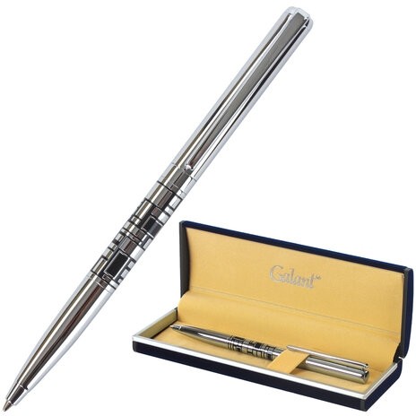 Ручка подарочная шариковая GALANT "Basel", корпус серебристый с черным, хромированные детали, пишущий узел 0,7 мм, синяя, 141665