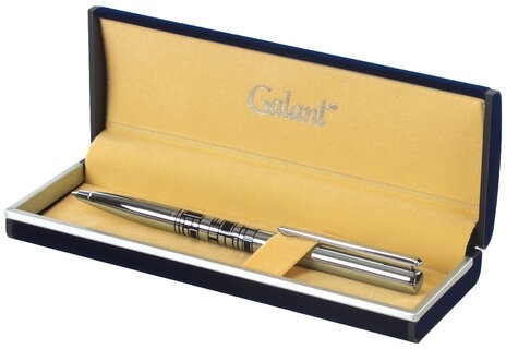 Ручка подарочная шариковая GALANT "Basel", корпус серебристый с черным, хромированные детали, пишущий узел 0,7 мм, синяя, 141665