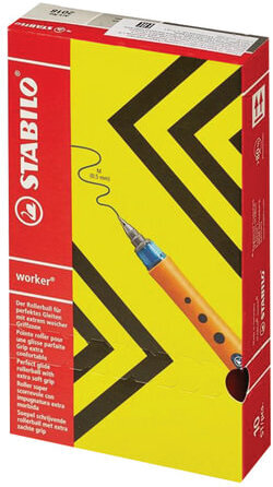 Ручка-роллер STABILO "Worker", СИНЯЯ, оранжевый корпус "soft-touch", узел 0,7 мм, линия письма 0,5 мм, 2018/41