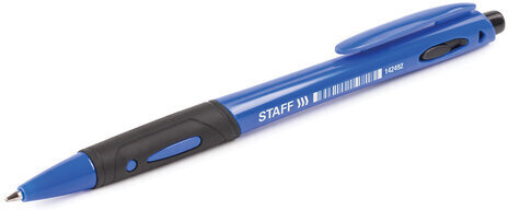 Ручка шариковая автоматическая с грипом STAFF "Manager" BPR-246, СИНЯЯ, корпус синий, линия письма 0,35 мм, 142492