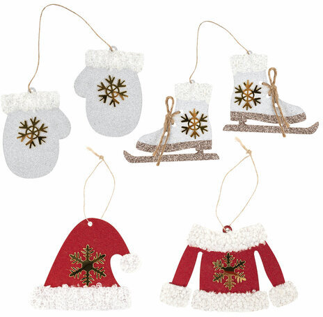 Набор елочных украшений "Фигуристка", 6 шт., дерево, цвет: красный / белый, ЗОЛОТАЯ СКАЗКА, 592003