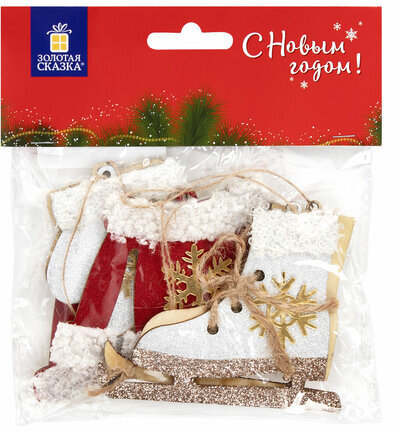 Набор елочных украшений "Фигуристка", 6 шт., дерево, цвет: красный / белый, ЗОЛОТАЯ СКАЗКА, 592003