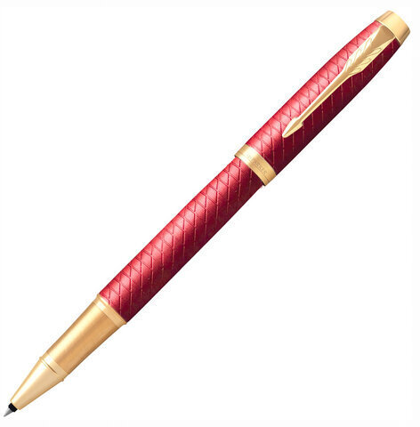 Ручка-роллер PARKER "IM Premium Red GT", корпус красный лак, позолоченные детали, черная, 2143647