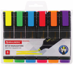 Набор текстовыделителей 6 ЦВЕТОВ, BRAUBERG &quot;ORIGINAL&quot;, линия письма 1-5 мм, 151690