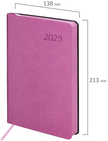 Ежедневник датированный 2025, А5, 138x213 мм, BRAUBERG "Stylish", под кожу гибкий, розовый, 115822