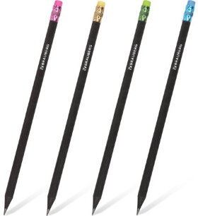 Карандаш чернографитный BRAUBERG, 1 шт., &quot;Black Wood&quot;, НВ, с ластиком ассорти, черное дерево, заточенный, 180629