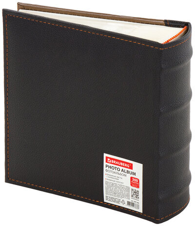 Фотоальбом BRAUBERG "Business style" на 300 фото 10х15 см, под кожу, бумажные страницы, бокс, 391183